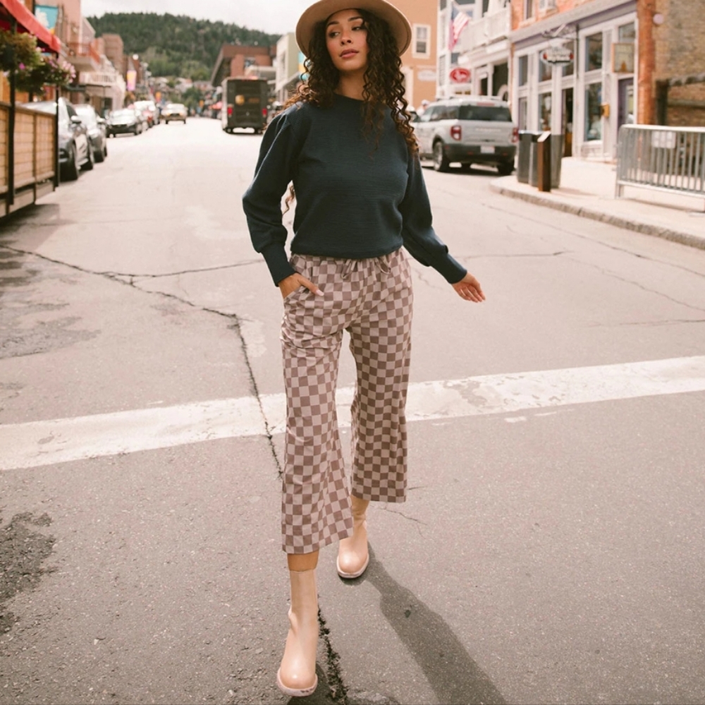 Albion AUDREY WIDE LEG PANTS BROWN CHECKERS Women's Size S Regular